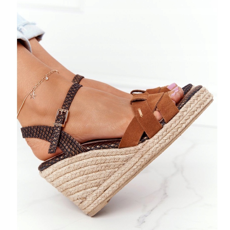 Nahkaiset Wedge -sandaalit Big Star HH274377 Ruskea 4