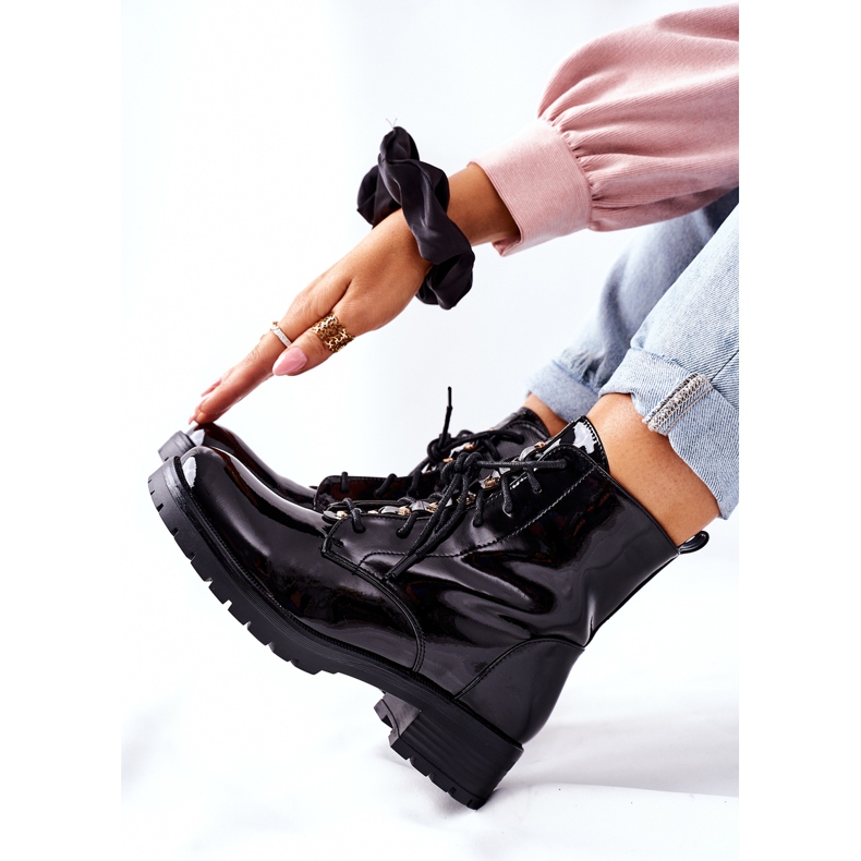 S.Barski Naisten saappaat lakattu musta Maniana 1