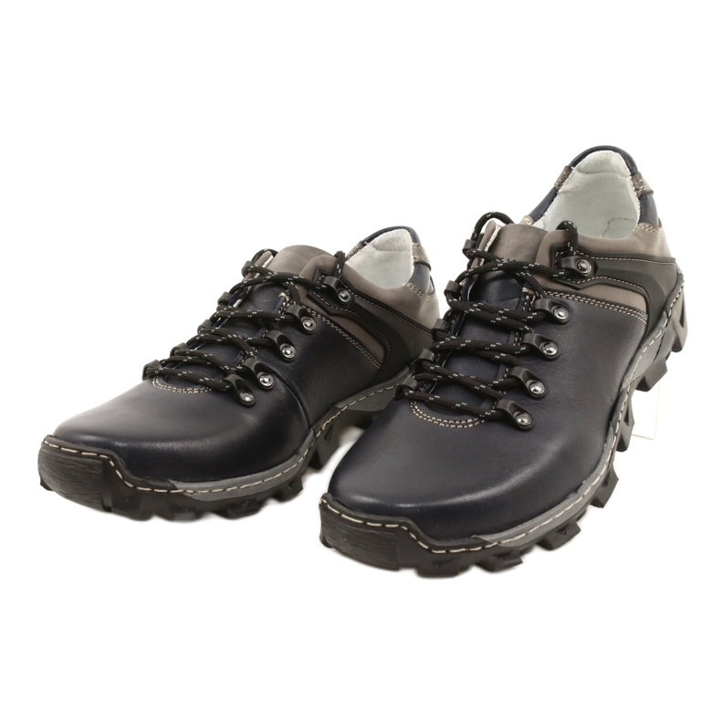 Bednarek Polish Shoes Miesten nahkavaelluskengät 116 laivastonsininen harmaa 2
