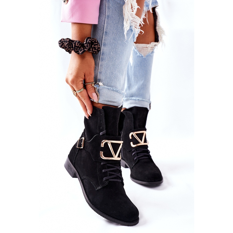 Naisten mokkanahkaiset mustat saappaat Nicole 2676 2