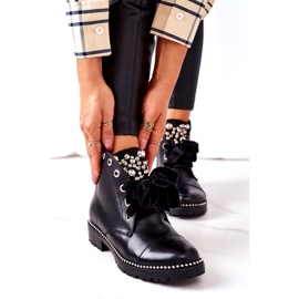 PS1 Lämpimät saappaat, joissa metallihelmet, tekojalokivet ja nauha musta Perla 3