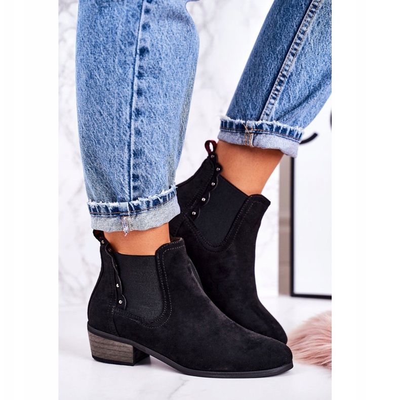 J. Star Naisten klassiset Chelsea -saappaat Mokkanahkaiset mustat kävelykengät 2