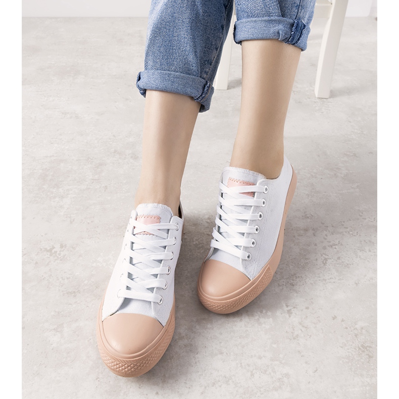 Senor naisten valkoiset ja vaaleanpunaiset lenkkarit valkoinen 1