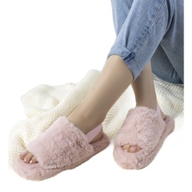 Vaaleanpunaiset naisten tossut, joissa kuminauha ja Fierro -turkis vaaleanpunainen 1