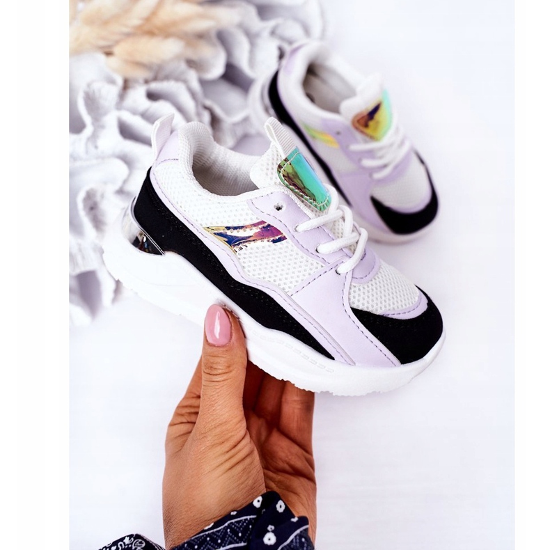 Lasten urheilukengät Tennarit Musta-Violetti Peliaika valkoinen 2