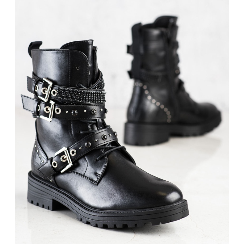 Erynn Mustia työntekijöitä koristeellisilla soljilla musta 2