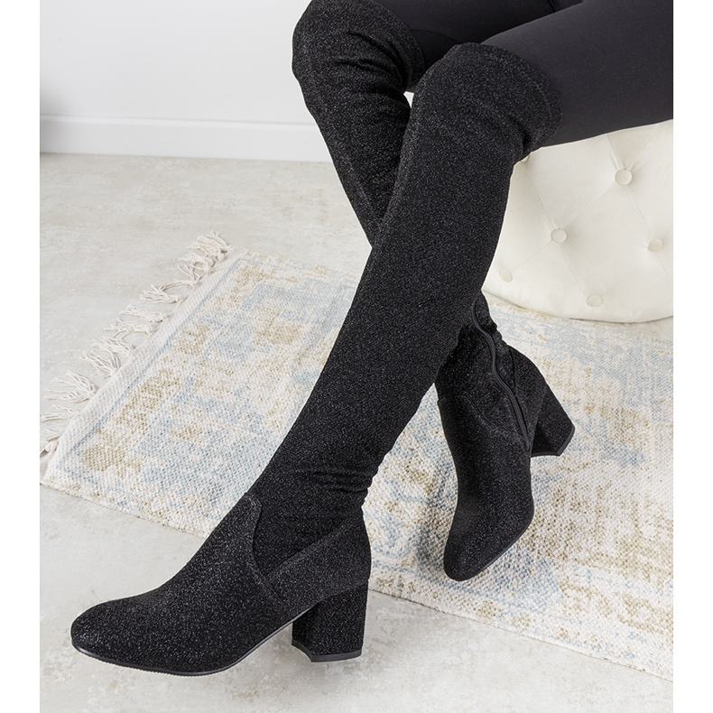 Mustat kiiltävät saappaat Utan polven yli hopea 1