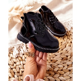 PA1 Nahkaiset lasten saappaat lakattu musta Maris 2