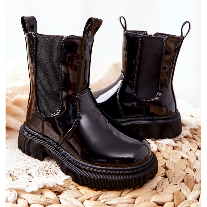 FR1 Lasten saappaat Lämmin lakattu musta Aletris 2