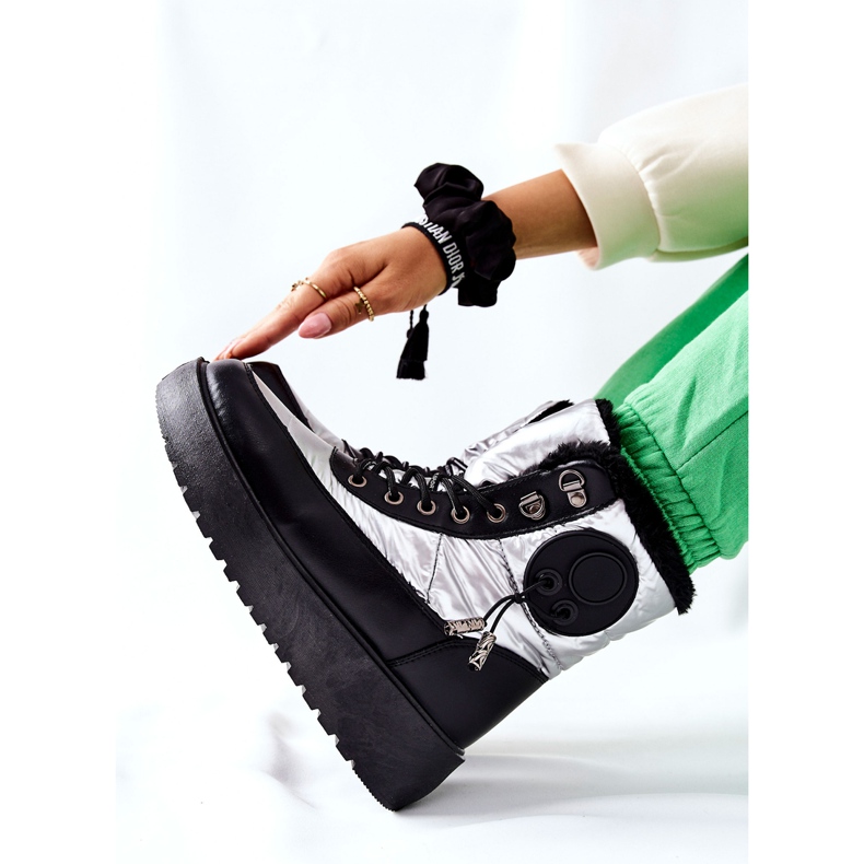 S.Barski Naisten hopeiset lämpimät kennilis -lumisaappaat musta hopea 2