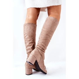 Vinceza Naisten saappaat korkokengät mokkanahka beige Newferry 1