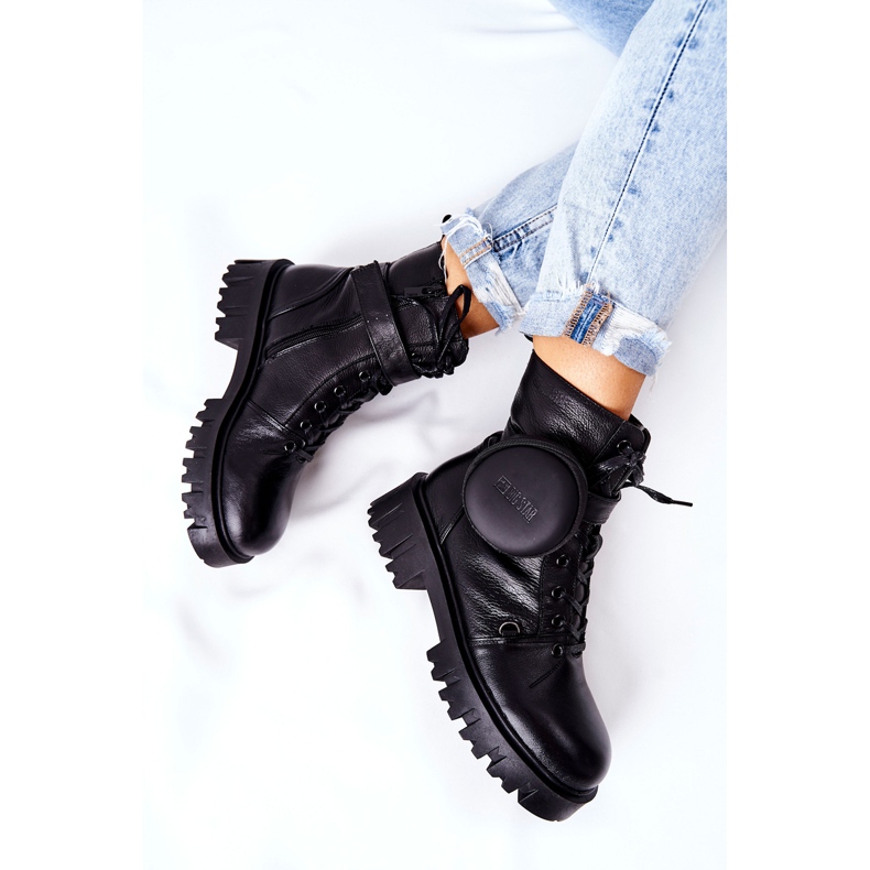 Nahkaiset lämpimät työntekijät munuaisella Big Star II274430 musta 2