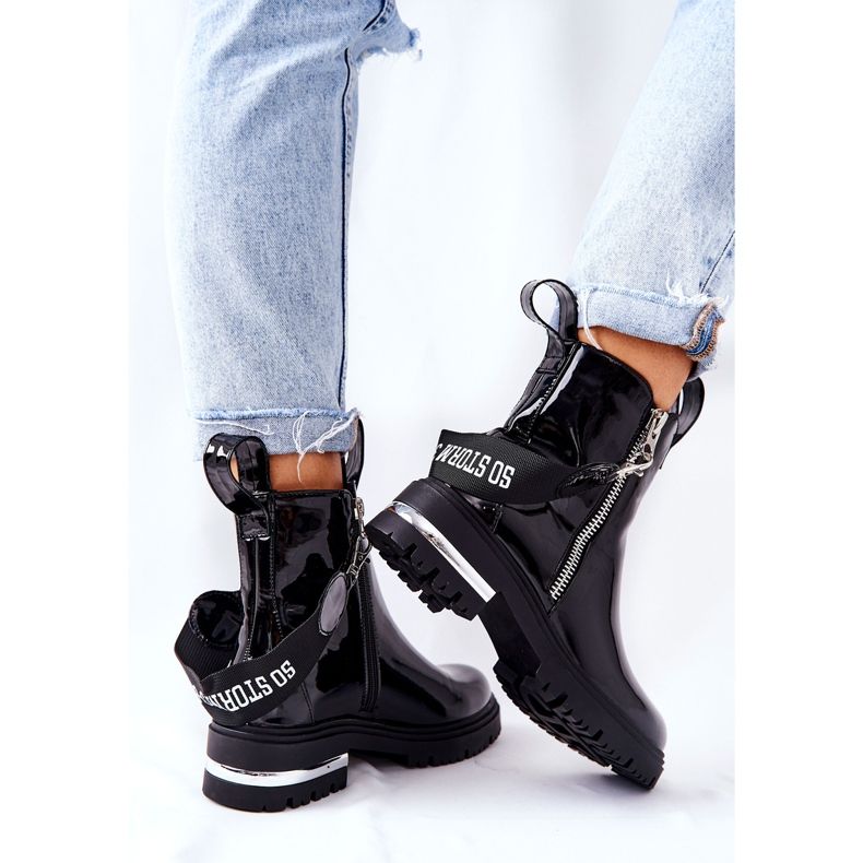 PS1 Nahkalakatut lämpimät saappaat, joissa vetoketju, musta Cortona 2