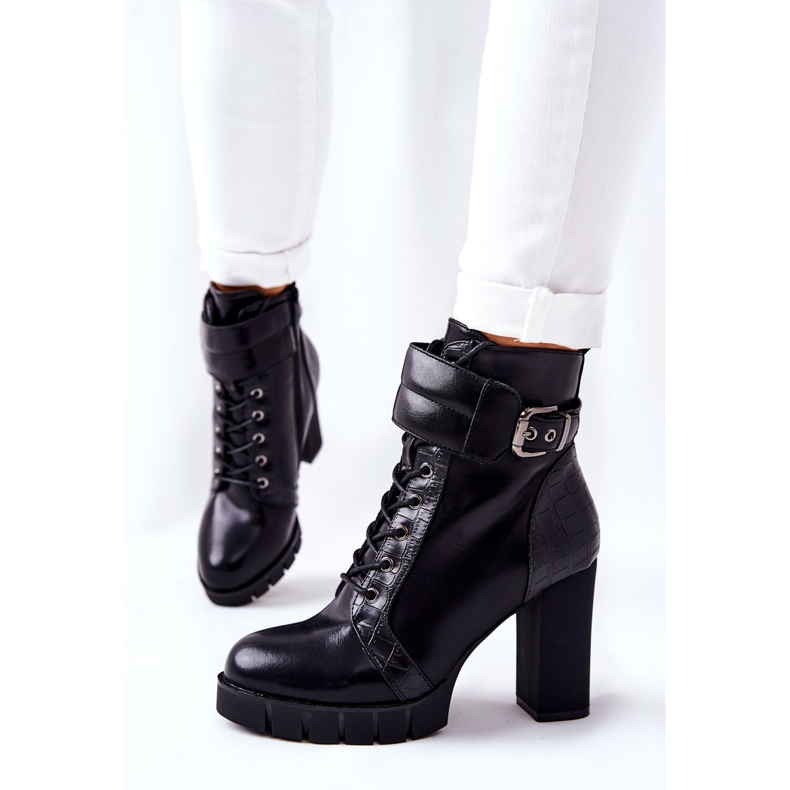 POTOCKI Saappaat korkealla postilla, musta sidottu Fasha 1