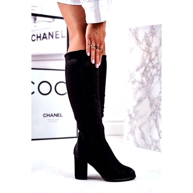 S.Barski Naisten saappaat kantapäällä Mokkanahka musta monta kertaa 4