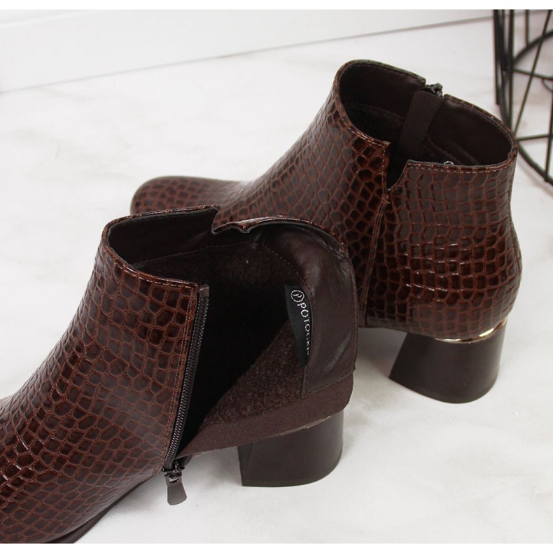 Korkeakorkoiset saappaat, joissa käärme iho Potocki W WOL30B ruskea 1