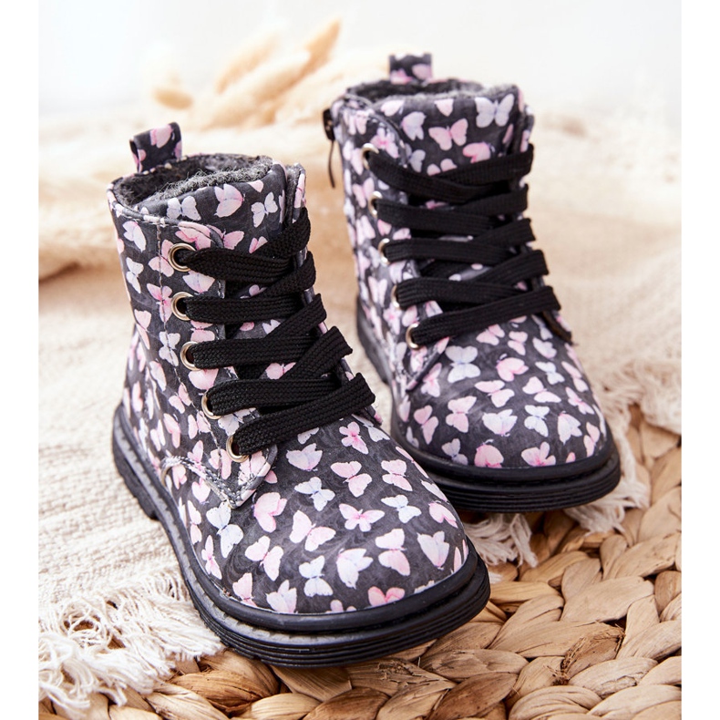 PE1 Nahkasaappaat, lämmitetty harmaalla villalla ja Amy -perhosilla 1