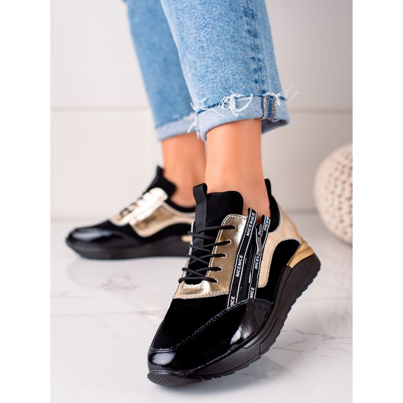 W. Potocki Mustat ja kultaiset lenkkarit, jotka on valmistettu Potocki -nahasta kultainen 1