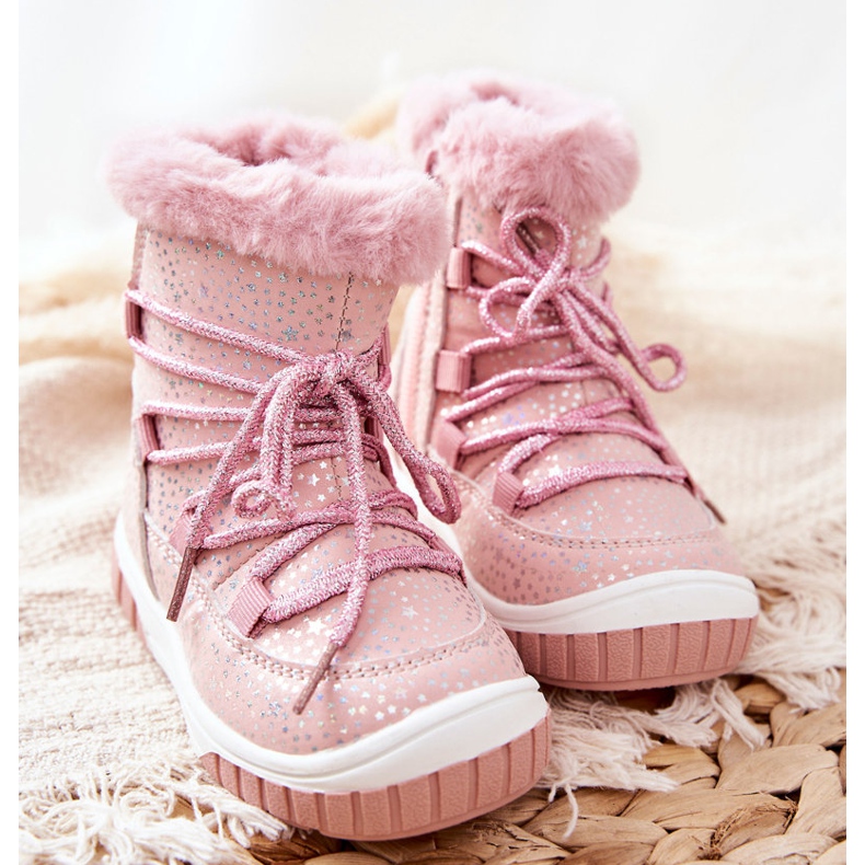 PE1 Lämpimät lumisaappaat vaaleanpunaisilla tähdillä vaaleanpunainen 2