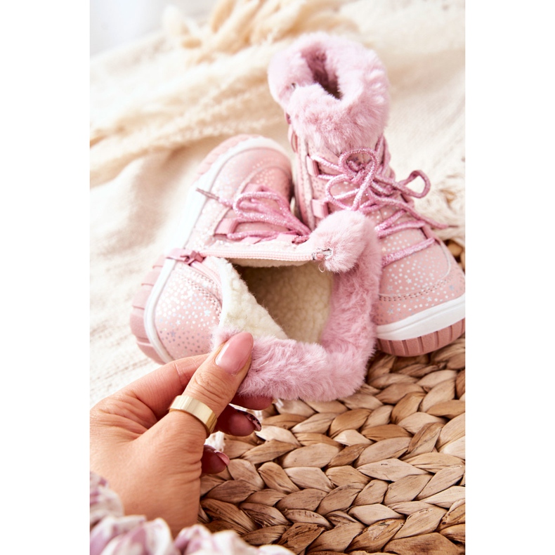 PE1 Lämpimät lumisaappaat vaaleanpunaisilla tähdillä vaaleanpunainen 1