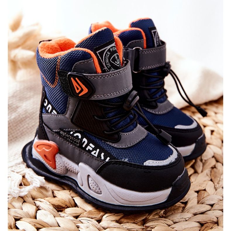 PJ2 Lämmin saappaat Velcro Navy Blue-Grey Darel musta tummansininen oranssi 1