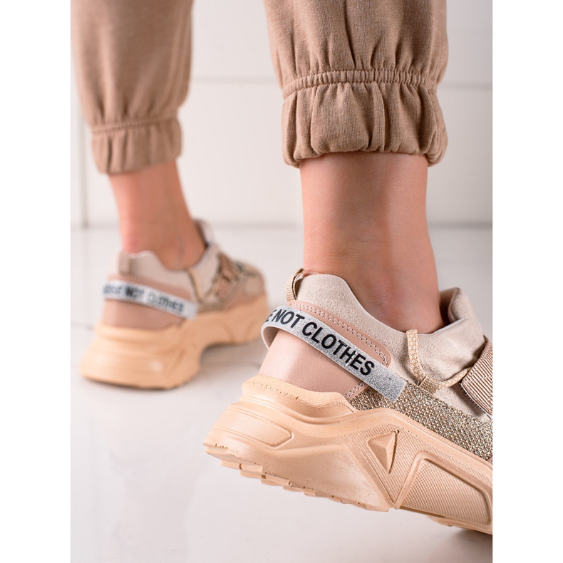 TRENDI Velcro -muoti lenkkarit beige kultainen 1