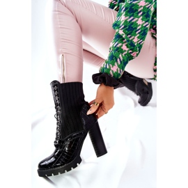 PG1 Naisten saappaat korkokengän krokotiilikuviossa Musta Erdogan 1