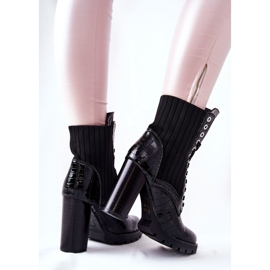 PG1 Naisten saappaat korkokengän krokotiilikuviossa Musta Erdogan 2