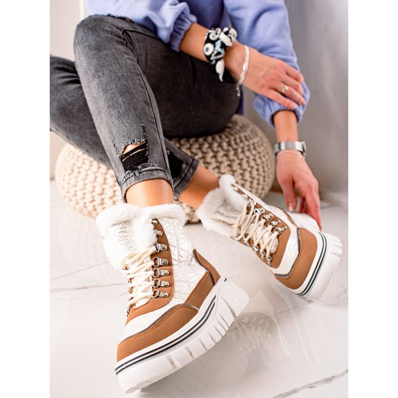 TRENDI Lämpimät lumisaappaat lavalla valkoinen ruskea 2