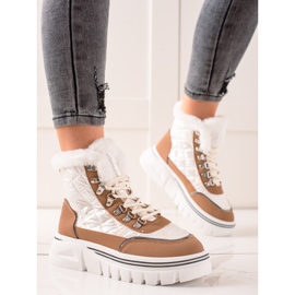 TRENDI Lämpimät lumisaappaat lavalla valkoinen ruskea 1