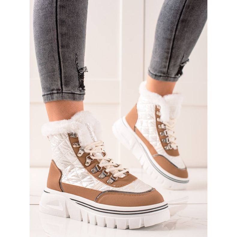 TRENDI Lämpimät lumisaappaat lavalla valkoinen ruskea 1