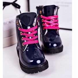 Lasten saappaat lämmitetty turkista, lakattu laivasto Pinkie laivastonsininen 3