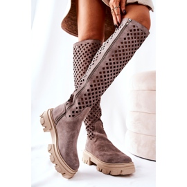 PA2 Kallede Vaaleanruskeat avoimet mokkanahkasaappaat beige 1