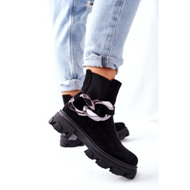 S.Barski Naisten eristetyt saappaat, mustat Chelsea -saappaat koristeella 2