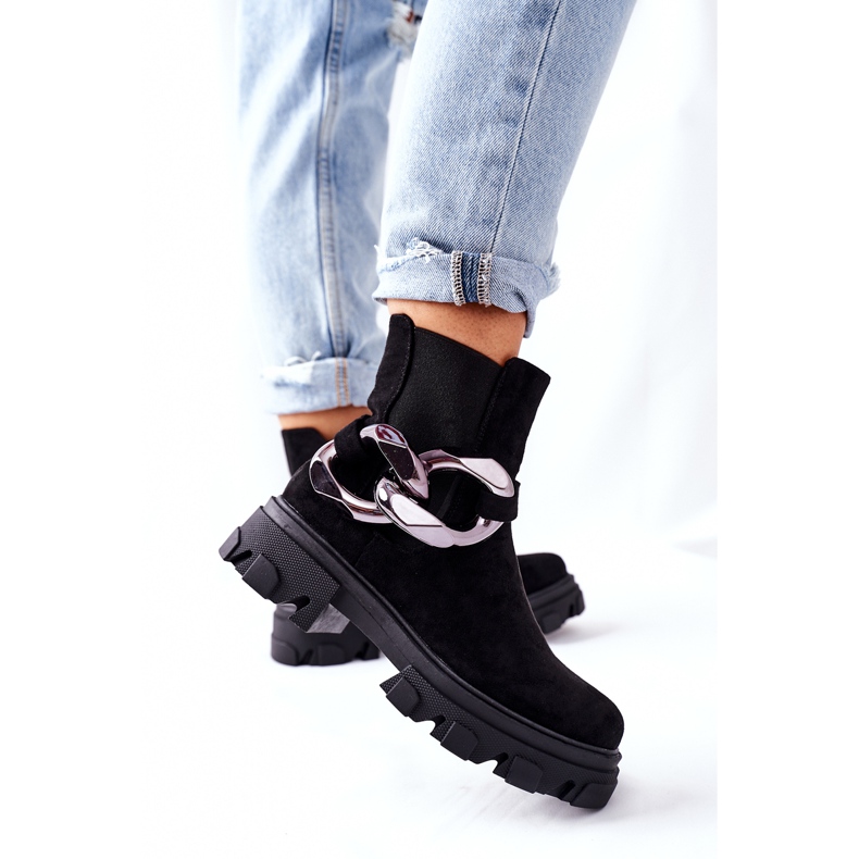 S.Barski Naisten eristetyt saappaat, mustat Chelsea -saappaat koristeella 2