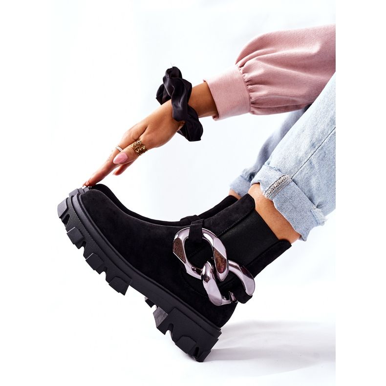 S.Barski Naisten eristetyt saappaat, mustat Chelsea -saappaat koristeella 4