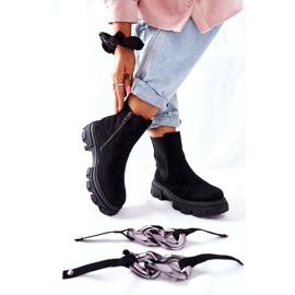 S.Barski Naisten eristetyt saappaat, mustat Chelsea -saappaat koristeella 1