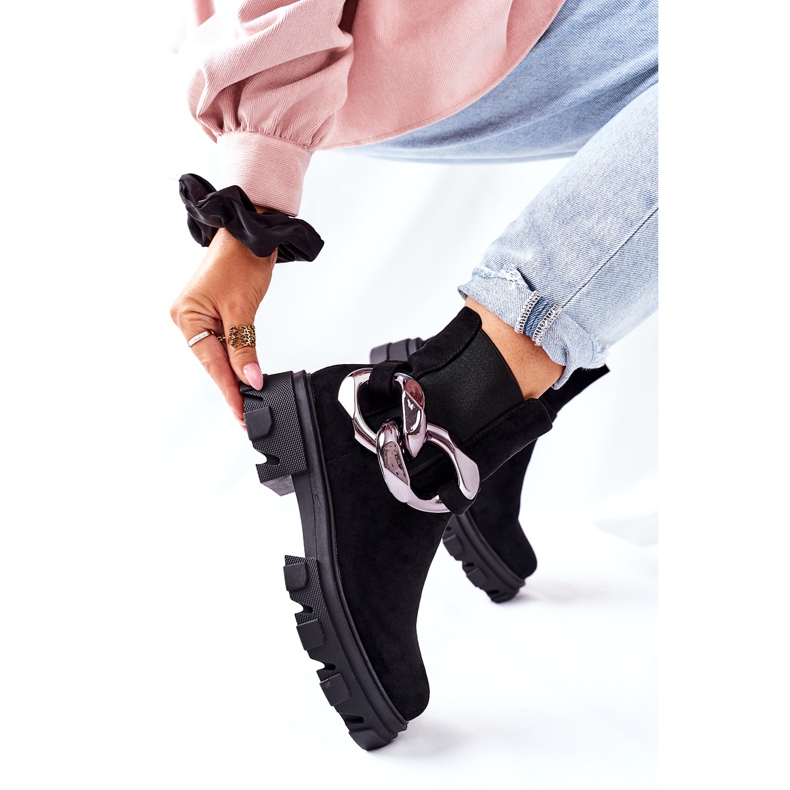 S.Barski Naisten eristetyt saappaat, mustat Chelsea -saappaat koristeella 3