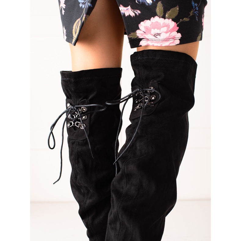 Laura Mode Korkeakorkoiset reisi-korkeat saappaat musta 2