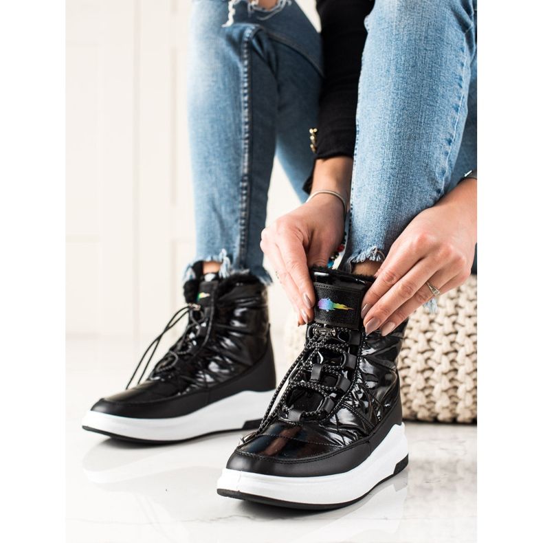 TRENDI Muodikkaat kiiltävät lumisaappaat musta 1