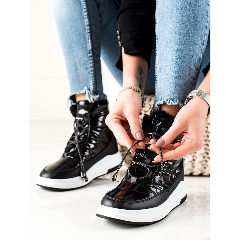 TRENDI Muodikkaat kiiltävät lumisaappaat musta 2