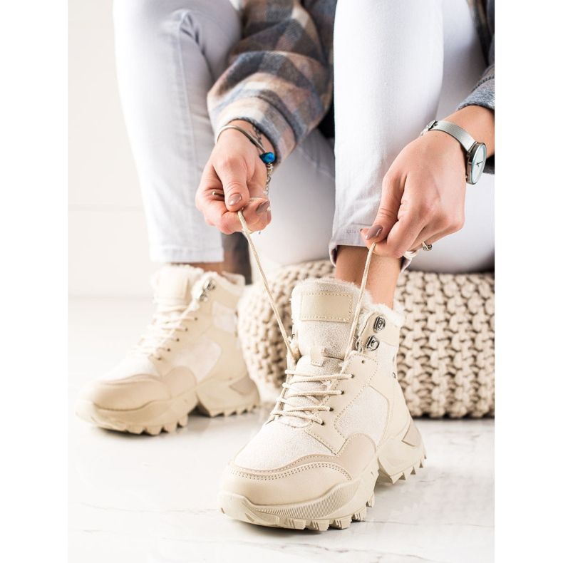 TRENDI Lämpimät nauhasaappaat beige 1