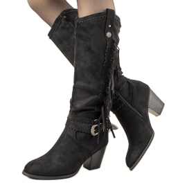 Mustat lämpimät saappaat Voisine raidoilla 1