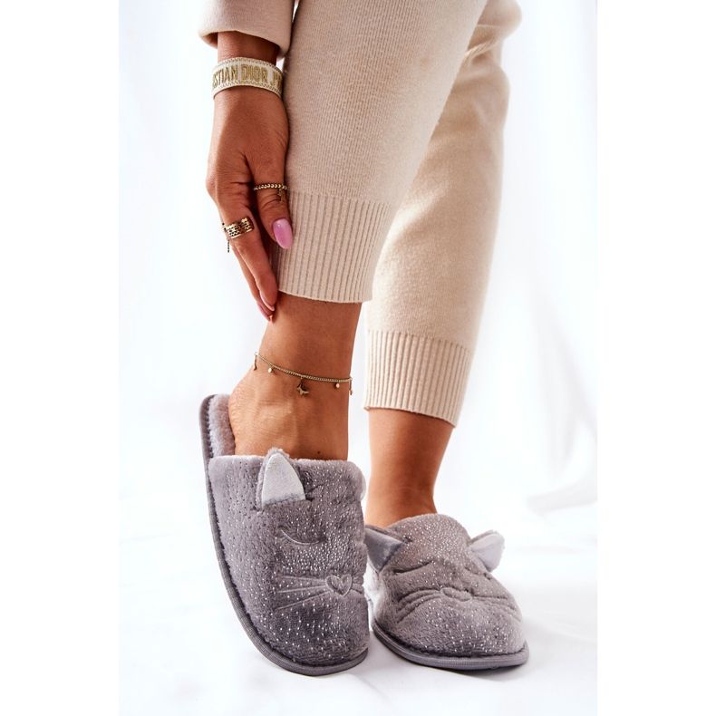 PE1 Kiiltävät kissanpentutossut harmailla Kaisy-korvilla hopea harmaa 1