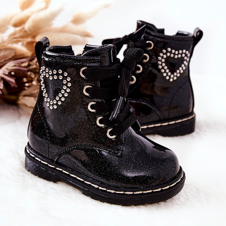 WT1 Lasten lakatut kiiltävät mustat saapikkaat 2