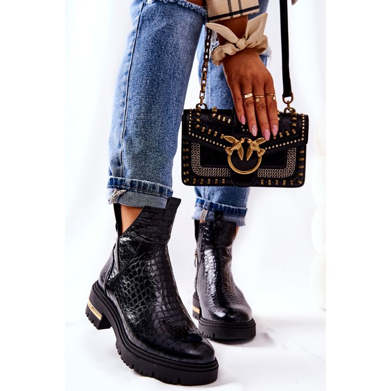 PA2 Nahkasaappaat lämmin krokotiilin musta Tanya 1