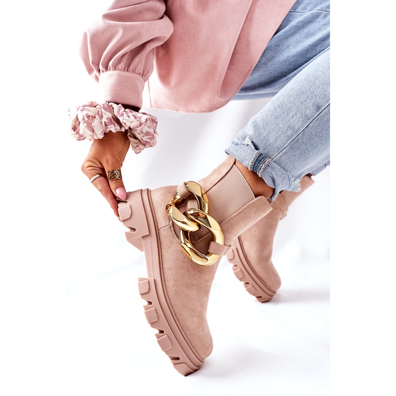 S.Barski Naisten eristetty beige chelsea -saappaat koristeella 3