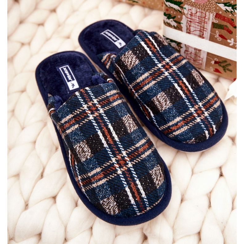 WJ1 Miesten lämpimät laivastonpunaiset ruudulliset tossut Whisper beige laivastonsininen 1