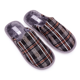 WJ1 Miesten lämpimät harmaat ruudulliset tossut Whisper ruskea 1