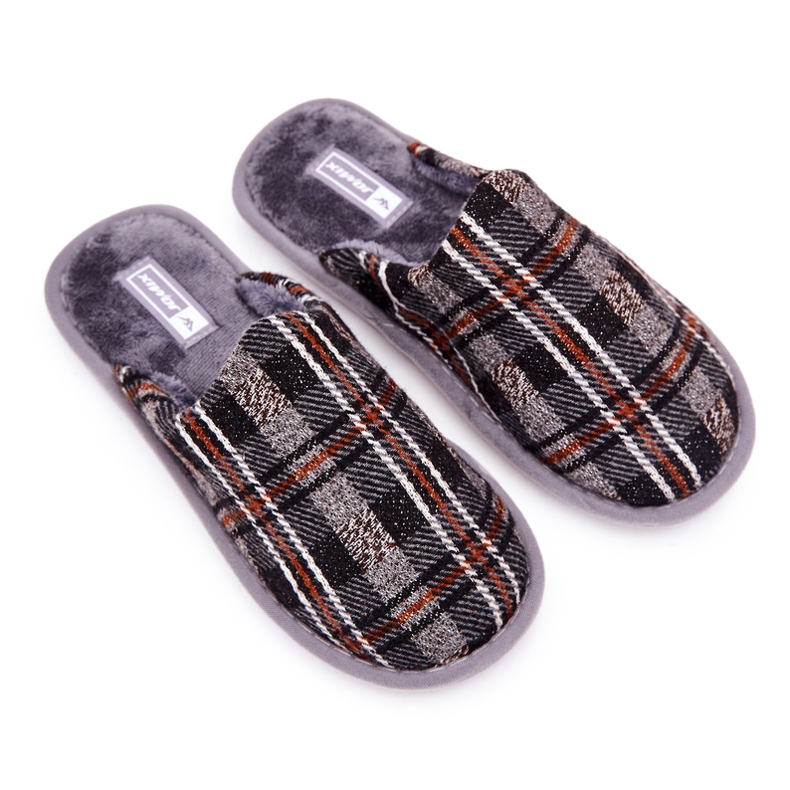 WJ1 Miesten lämpimät harmaat ruudulliset tossut Whisper ruskea 1